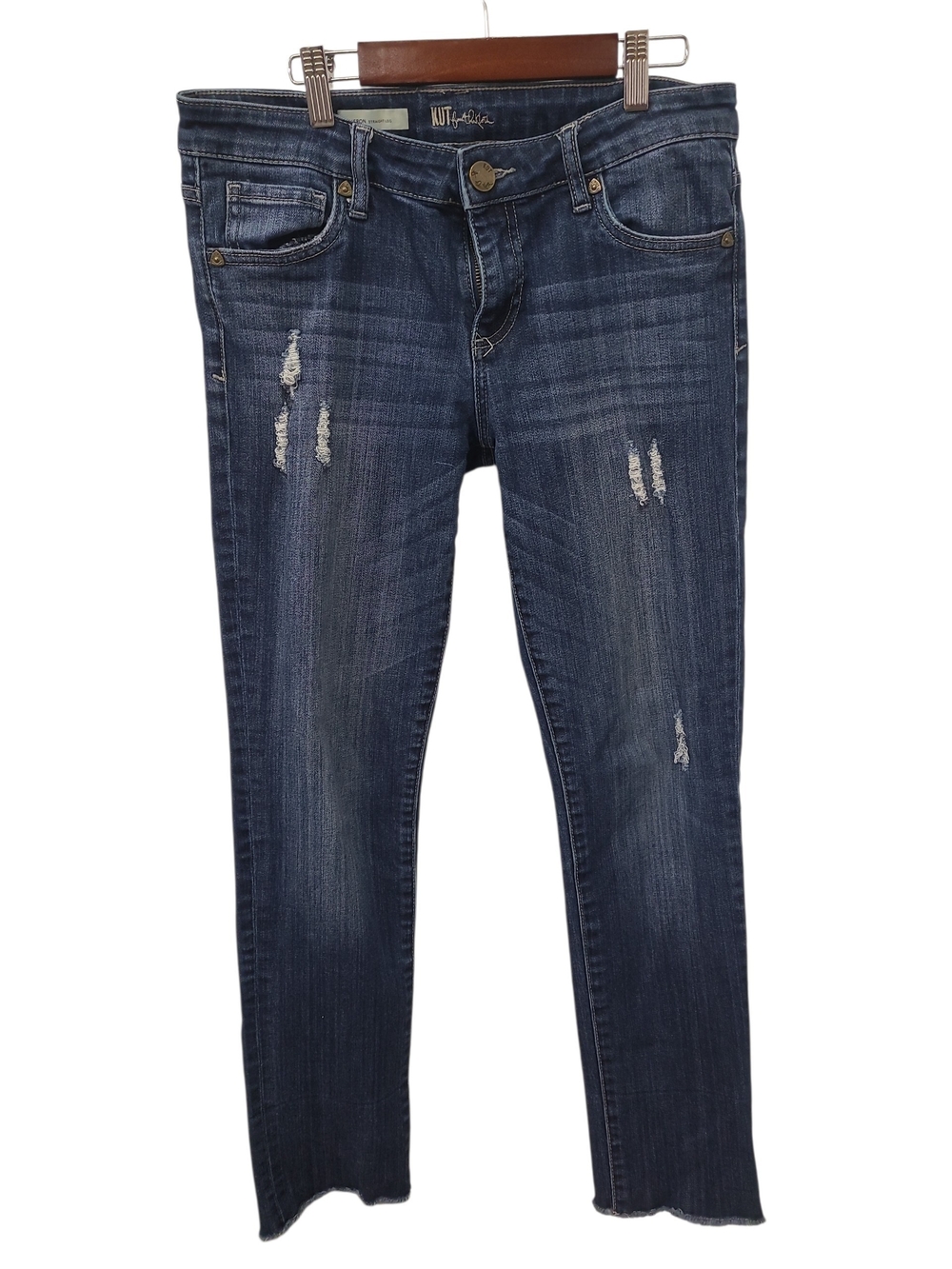 KUT from the Kloth Cameron Straight Jeans Size 4 Distressed Medium Wash Raw Hem - Picture 2 of 9